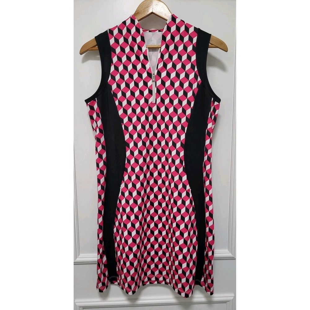 Tail Black Pink Geometric Sleeveless 1/4 Zip Athletic Dress Sz M Pockets